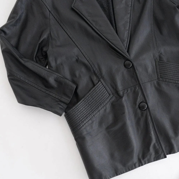 Vintage Petite Sophisticate  Black Button Down Leather Jacket Size Small - Picture 7 of 13
